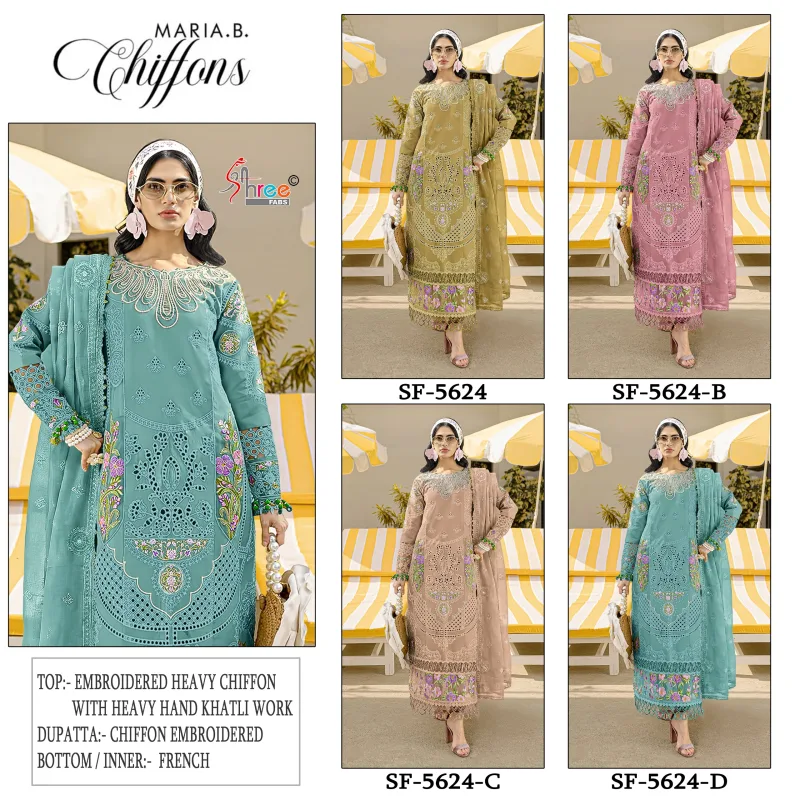 Sf 5624 A To D By Shree Chiffon Embroidery Salwar Kameez